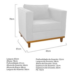 Kit Sofá 2 Lugares e Poltrona Europa Suede Branco Doce Sonho Móveis - 4