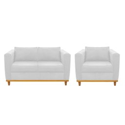 Kit Sofá 2 Lugares e Poltrona Europa Suede Branco Doce Sonho Móveis - 1