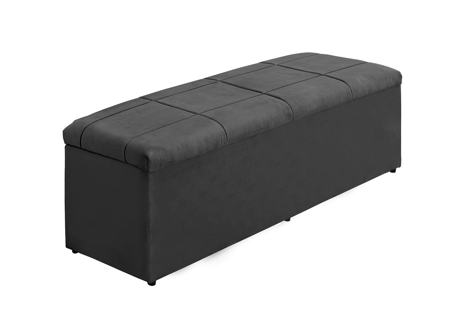 Baú Recamier Calçadeira Raissa Para Quarto Cama Solteiro Suede Cinza 1,00m