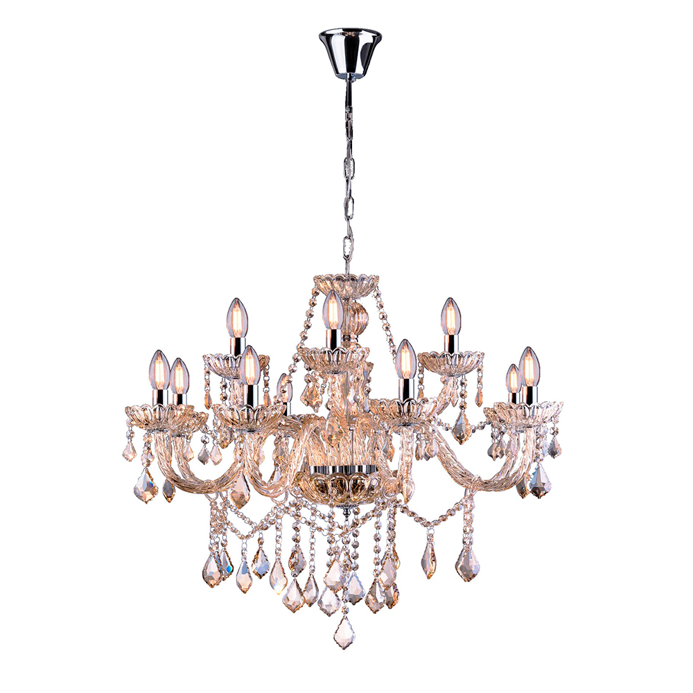 Lustre Pendente Candelabro Maria Tereza Nice 12 lâmpadas E14 Bivolt Champagne