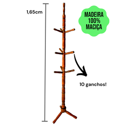Cabideiro de Chão Mancebo  MEL Envernizado Arara De Roupas 10 Ganchos Em Madeira Cabide organizador - 3