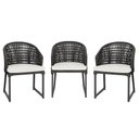 Ver imagem 1 de 3 Cadeira Noronha Aluminio Micro Pintura Preta, Tr. Telinha Corda Nautica Preta, Estofado - Branco