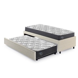 Bicama Box Solteiro 88x188cm Courino com Dois Colchões Adapto Molas Ensacadas Ecoflex B&G