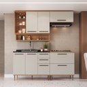Ver imagem 1 de Cozinha Modulada 5 Peças com Nicho Decorativo Balcão para Cooktop Isabelle Bege/Freijó/Arenas