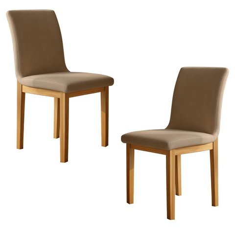 Conjunto 2 Cadeiras para Sala de Jantar com Pés em Madeira Maciça Bella Bege/Cinamomo/Veludo