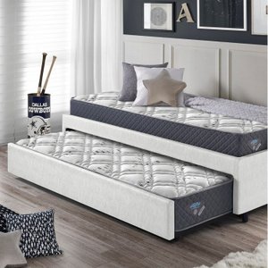 Bicama Box Solteiro 88x188 Courino com Dois Colchões Adapto Molas Ensacadas Ecoflex
