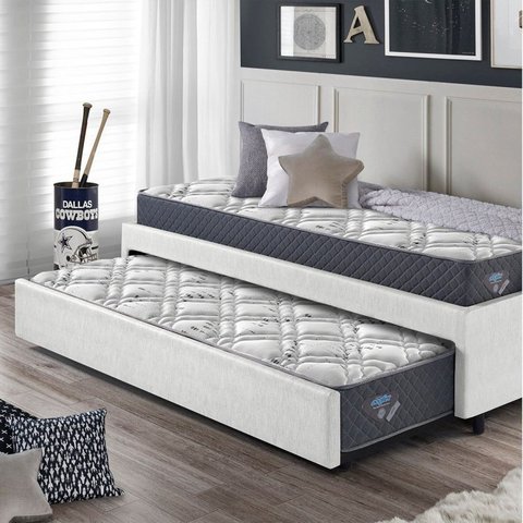 Bicama Box Solteiro 88x188 Courino com Dois Colchões Adapto Molas Ensacadas Ecoflex B&G