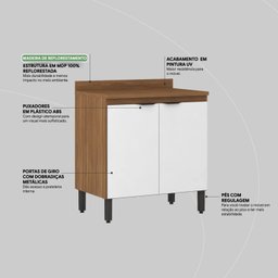 Balcão para Cozinha 80cm 2 Portas Firenze - 12