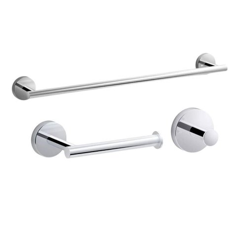 Kohler Brasil Elate Kit Acessorios para Banheiro 3 Pecas Papeleira Cabide Toalheiro Cromado
