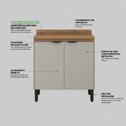 Balcão para Cozinha 80cm 2 Portas Firenze - 12