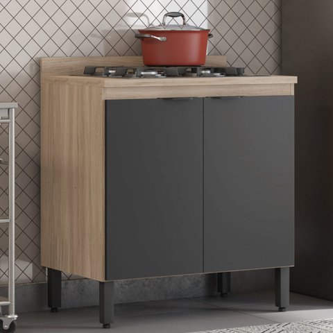 Balcão para Cozinha 80cm 2 Portas Firenze Bege/Avena Touch/Grafito