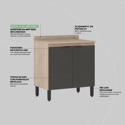 Balcão para Cozinha 80cm 2 Portas Firenze - 12