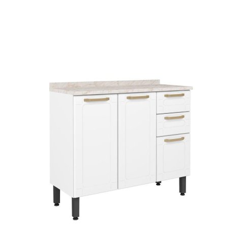 Balcão de Aço Tampo 3 Portas 2 Gavetas Linha Colors Bertolini Branco