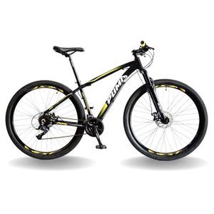 BICICLETA 29 PUMABIKE LINCE 24V STEEZ, FREIO MEC, SUSP 80MM, PRETO COM BRANCO E AMARELO, 17