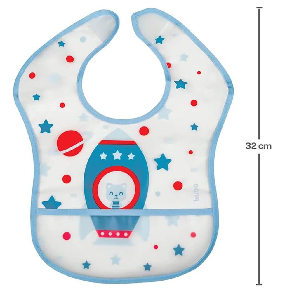 Kit 6 Babadores Infantis Impermeáveis com Coletor Cata Migalhas Foguete Azul Buba - 3