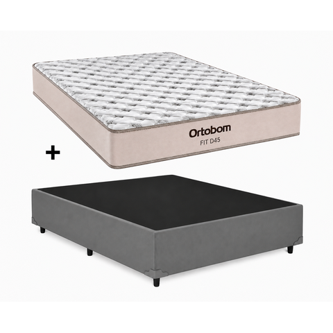 Cama Box Base Casal Cinza Colchão Fit D45 Espuma 138x188 - Ortobom