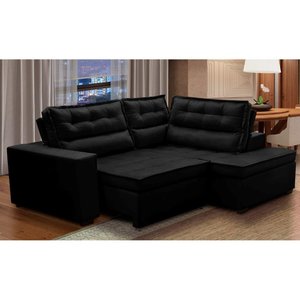 Sofá de Canto Retrátil e Reclinável com Molas 2,50x2,00 Virginia Suede Preto Adonai Estofados