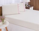 Ver imagem 2 de Jogo lençol quarto casal Padrão bordado 3 pç Palha com Rose