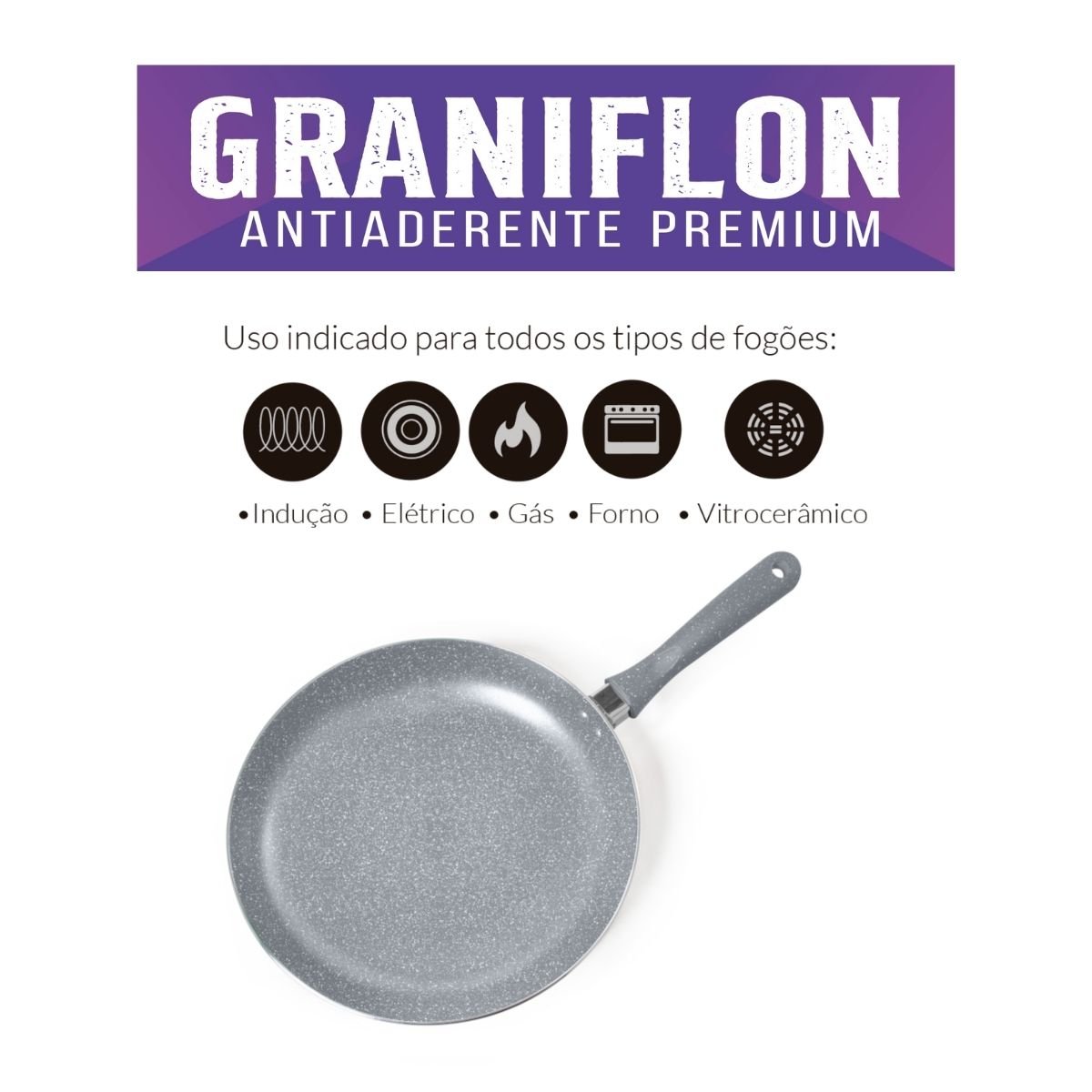 Frigideira Antiaderente 24cm Cinza Graniflon Moda do Chef - 2