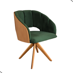 Cadeira Poltrona Sala Jantar Nicole Pés Giratórios Madeira Veludo Verde Musgo - 1