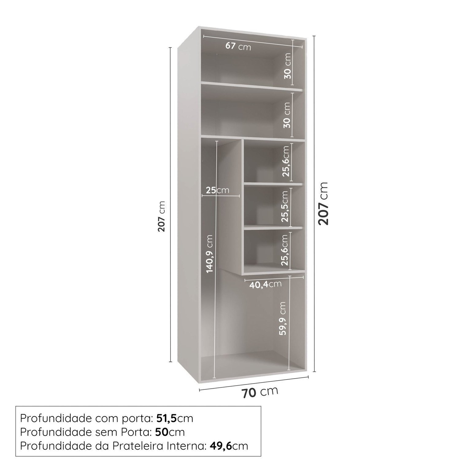 Armário Multiuso 2 Portas 70cm sem Rodapé Ipanema Cabecasa Madeiramadeira - 3