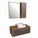 Ver imagem 2 de Gabinete de Banheiro Suspenso 80cm Alice com Espelheira 01 Porta com Cuba Marrom/Mel/Grafite