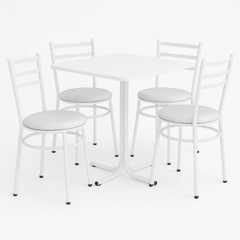Conjunto Mesa Branca 70x70cm Tampo Branco com 4 Cadeiras Epoxi