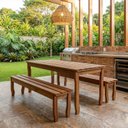 Ver imagem 1 de Conjunto de Mesa com 2 Bancos Madeira 200cm Marrom/Amadeirado
