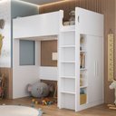 Ver imagem 1 de Cama Alta Infantil/Juvenil com Armário e Nichos Branco