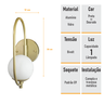 Arandela Parede ONLINE  DOURADO Globo de Vidro BRANCO - 4124-14-BR - 5