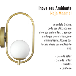 Arandela Parede ONLINE  DOURADO Globo de Vidro BRANCO - 4124-14-BR - 7
