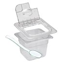 Ver imagem 1 de CONJ 21 Cubas Gastronômica Policarbonato GN 1/6X100 mm 1,5 Litros COM TAMPA Flip Dobradiça e ABERTUR