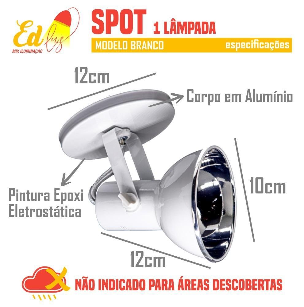 Spot Sobrepor P1 Lâmpada E27 Branco Refletor Ed Luz Mix | MadeiraMadeira