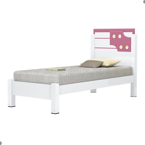 Cama Nexo Solteiro com Cabeceira Branco Rosa