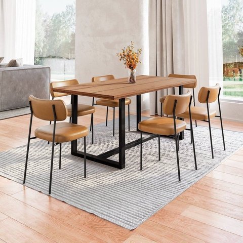 Conjunto Mesa de Jantar Rústica Madeira Maciça com 6 Cadeiras Mona Yescasa