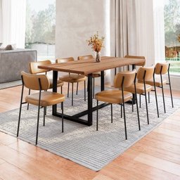 Conjunto Mesa de Jantar Rústica Madeira Maciça com 8 Cadeiras Mona - 1 Conjunto Mesa de Jantar Rústica Madeira Maciça com 8 Cadeiras Mona - 1