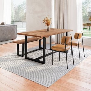 Conjunto Mesa de Jantar Rústica e Banco de Madeira Maciça com Cadeiras Mona