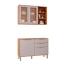 Ver imagem 2 de Cozinha Modulada 2 Peças Brilhante com 01 Balcão e 01 Armário Aéreo Bege/Cinamomo/Platina