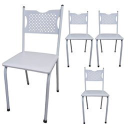 Kit 4 Cadeira para Cozinha Mc Tubular Almofadada Estrutura Branca com Assento Branco Medcombo - 1
