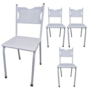 Kit 4 Cadeira para Cozinha Mc Tubular Almofadada Estrutura Branca com Assento Branco Medcombo