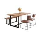 Ver imagem 2 de Conjunto Mesa de Jantar Rústica e Banco de Madeira Maciça com Cadeiras Aço Roma Marrom/Preto