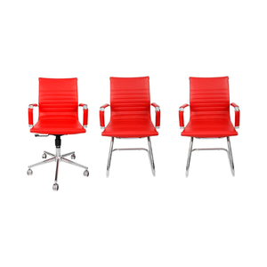 Kit 2 Cadeiras de Escritório Esteirinha e 1 Cadeira Secretária Executiva Cor Vermelho