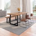 Ver imagem 1 de Conjunto Mesa de Jantar Rústica e Banco de Madeira Maciça com Cadeiras Aço Roma Marrom/Preto