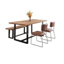 Ver imagem 2 de Conjunto Mesa de Jantar Rústica e Banco de Madeira Maciça com Cadeiras Aço Roma Marrom/Preto