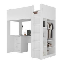 Cama Alta Infantil/Juvenil com Escrivaninha, Armário e Nichos  - 2