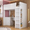 Ver imagem 1 de Cama Alta Infantil/Juvenil com Escrivaninha, Armário e Nichos Branco