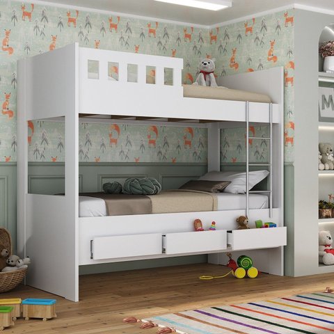 Beliche Infantil/Juvenil com 3 Gavetas 100% MDF Branco