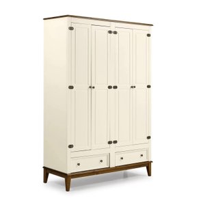 Guarda-roupa Rústico 4 Portas e 2 Gavetas - Madeira Maciça e Mdf - Off White