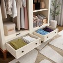Ver imagem 4 de Guarda Roupa Solteiro Madeira Maciça Rústico 4 Portas 2 Gavetas Off White - Apaixone & Decore