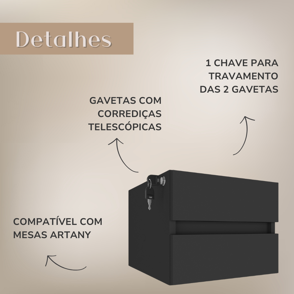 Gaveteiro Suspenso com 2 Gavetas para Fixar sob Tampo - 14